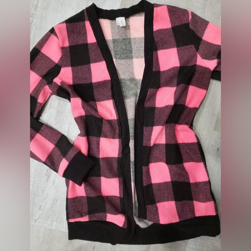 Pink & Black plaid cardigan
